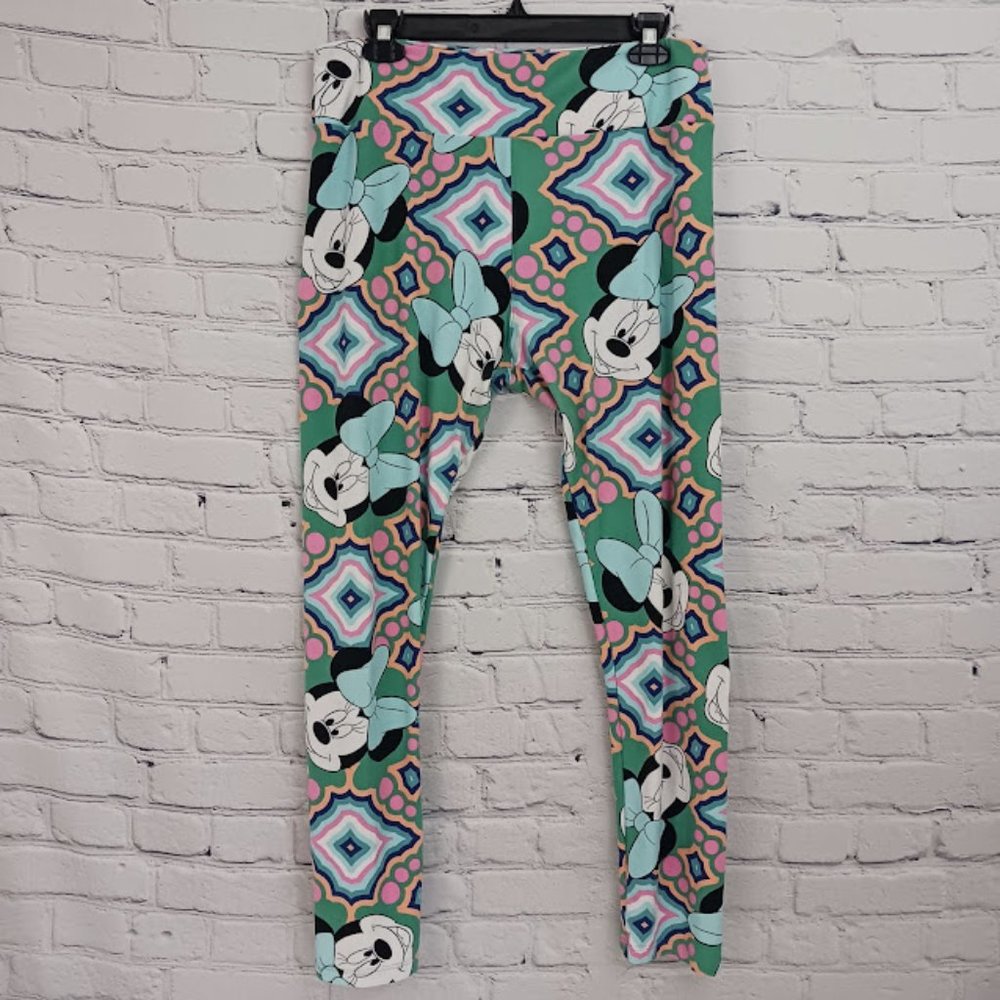 Lularoe Womens Tall & Curvy Leggings Minnie Mouse Green Orange Disney